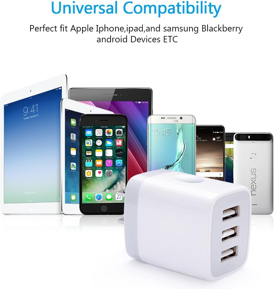 USB Wall Charger,  2Pack Wall Plug 3-Port USB Charging Station 3.1A Power Adapter Multi Port Quick Charger Block Cube for Iphone 16 15 14 13 12 11 Pro XS MAX 8 Plus, Ipad, Samsung Galaxy S24 S23