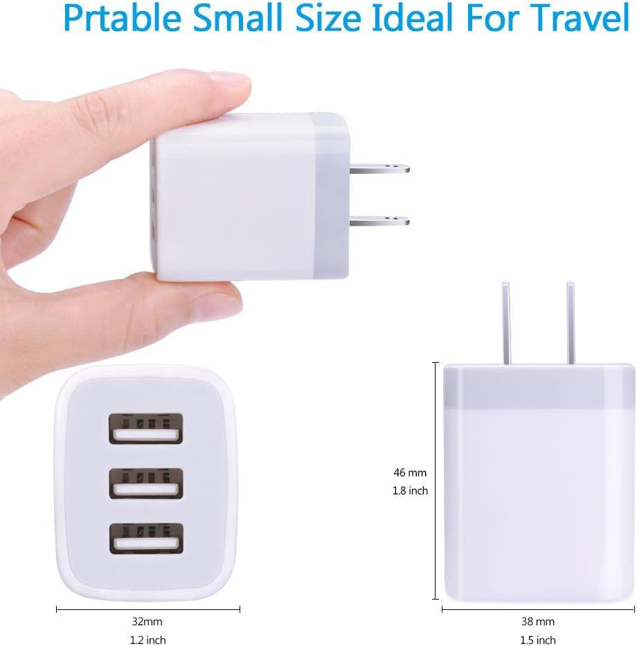 USB Wall Charger,  2Pack Wall Plug 3-Port USB Charging Station 3.1A Power Adapter Multi Port Quick Charger Block Cube for Iphone 16 15 14 13 12 11 Pro XS MAX 8 Plus, Ipad, Samsung Galaxy S24 S23