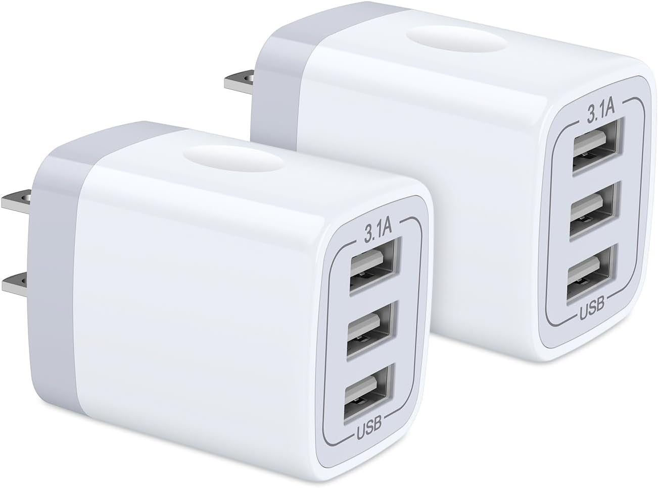 USB Wall Charger,  2Pack Wall Plug 3-Port USB Charging Station 3.1A Power Adapter Multi Port Quick Charger Block Cube for Iphone 16 15 14 13 12 11 Pro XS MAX 8 Plus, Ipad, Samsung Galaxy S24 S23